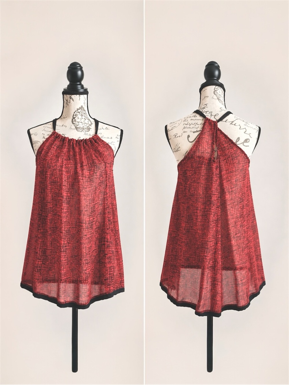 Patterson J Kincaid Sheer Twist Halter Top Hi Low Y2K Boho Size S